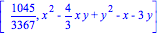 [1045/3367, x^2-4/3*x*y+y^2-x-3*y]